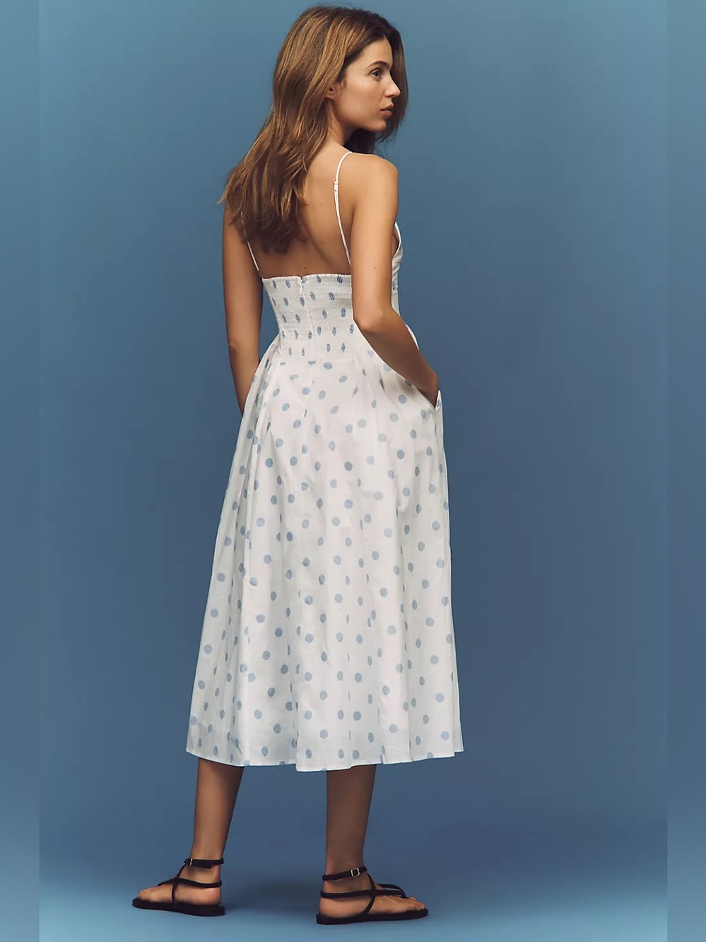 Nia Sydney Polka Dot Sweetheart Neck Midi Dress
In Blue Dots Size S NWT - Picture 3 of 8